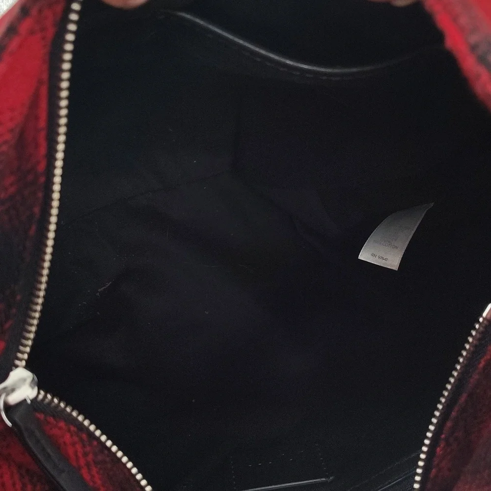 J. JILL Red & Black Buffalo Plaid Wool and Leather Shoulder Hobo Bag Purse